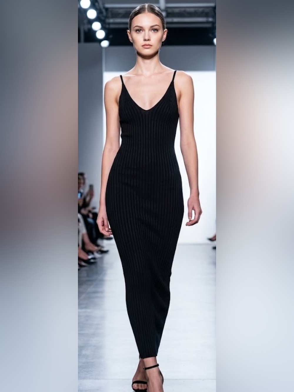 New Sophia Vergara black form fitted ribbed maxi dress sz M